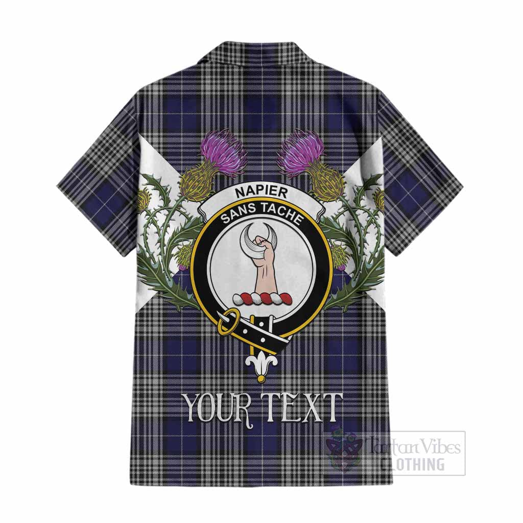 Napier Tartan Family Crest Cotton Hawaiian Shirt Scottish Burns Night Thistle Floral