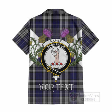 Napier Tartan Family Crest Cotton Hawaiian Shirt Scottish Burns Night Thistle Floral