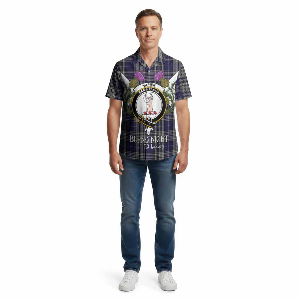 Napier Tartan Family Crest Cotton Hawaiian Shirt Scottish Burns Night Thistle Floral