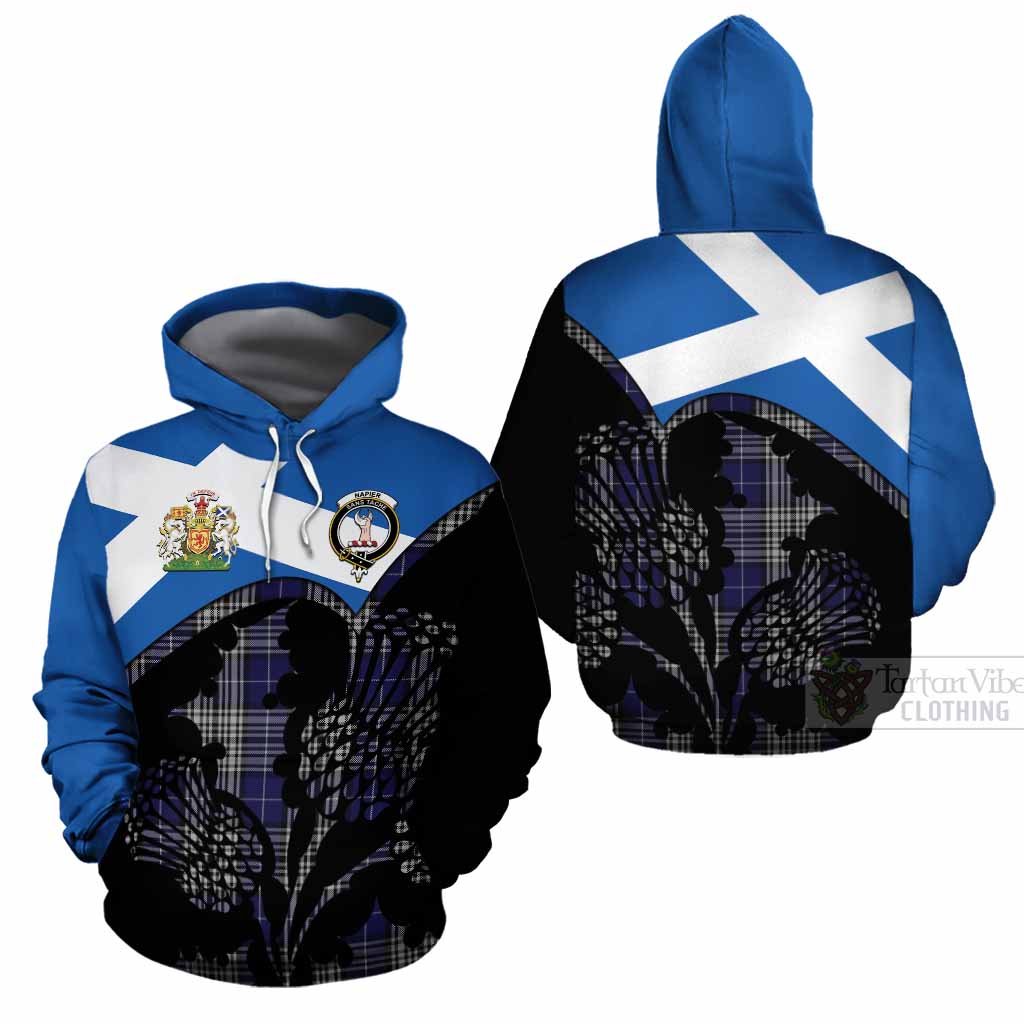 Napier Tartan Family Crest Cotton Hoodie Scotland Thistle Floral Flag Style
