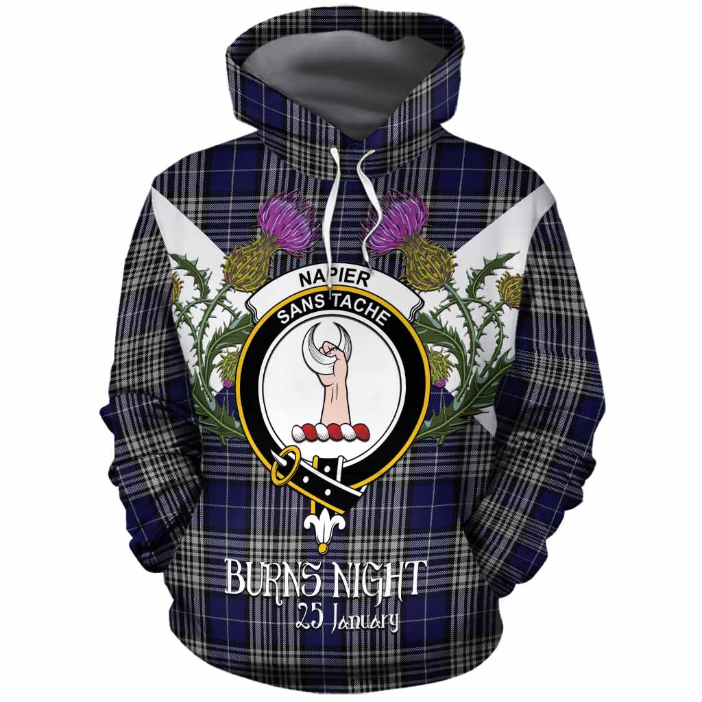 Napier Tartan Family Crest Cotton Hoodie Scottish Burns Night Thistle Floral