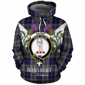Napier Tartan Family Crest Cotton Hoodie Scottish Burns Night Thistle Floral