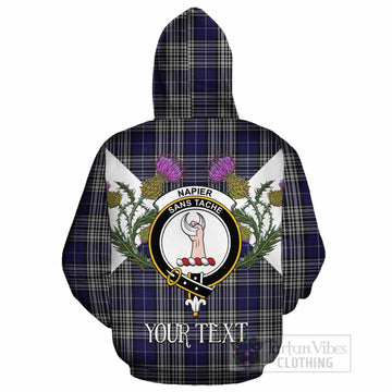 Napier Tartan Family Crest Cotton Hoodie Scottish Burns Night Thistle Floral