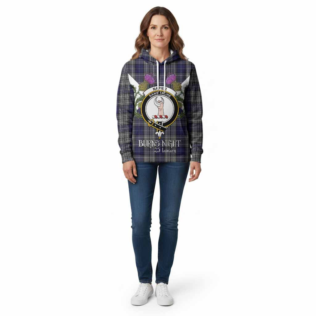 Napier Tartan Family Crest Cotton Hoodie Scottish Burns Night Thistle Floral