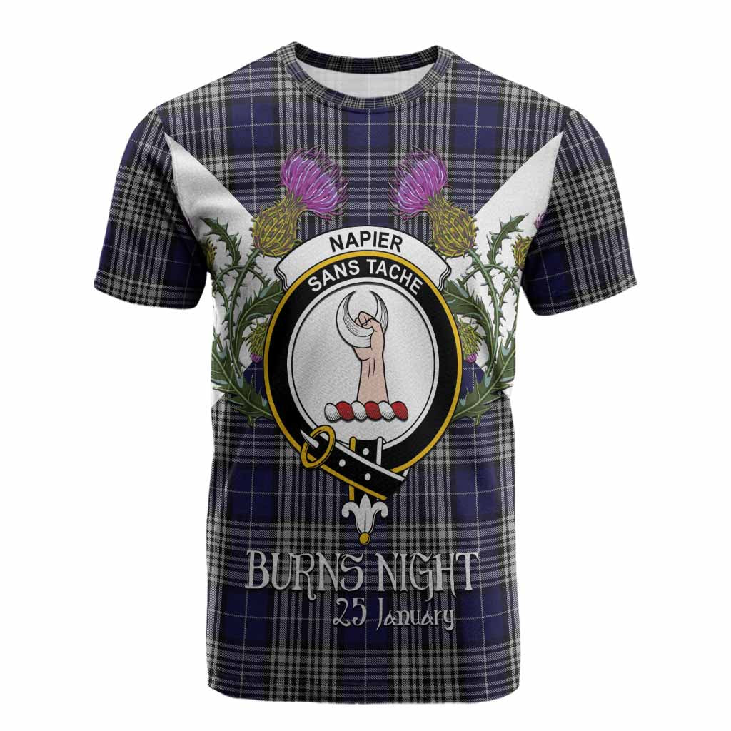 Napier Tartan Family Crest Cotton T-shirt Scottish Burns Night Thistle Floral