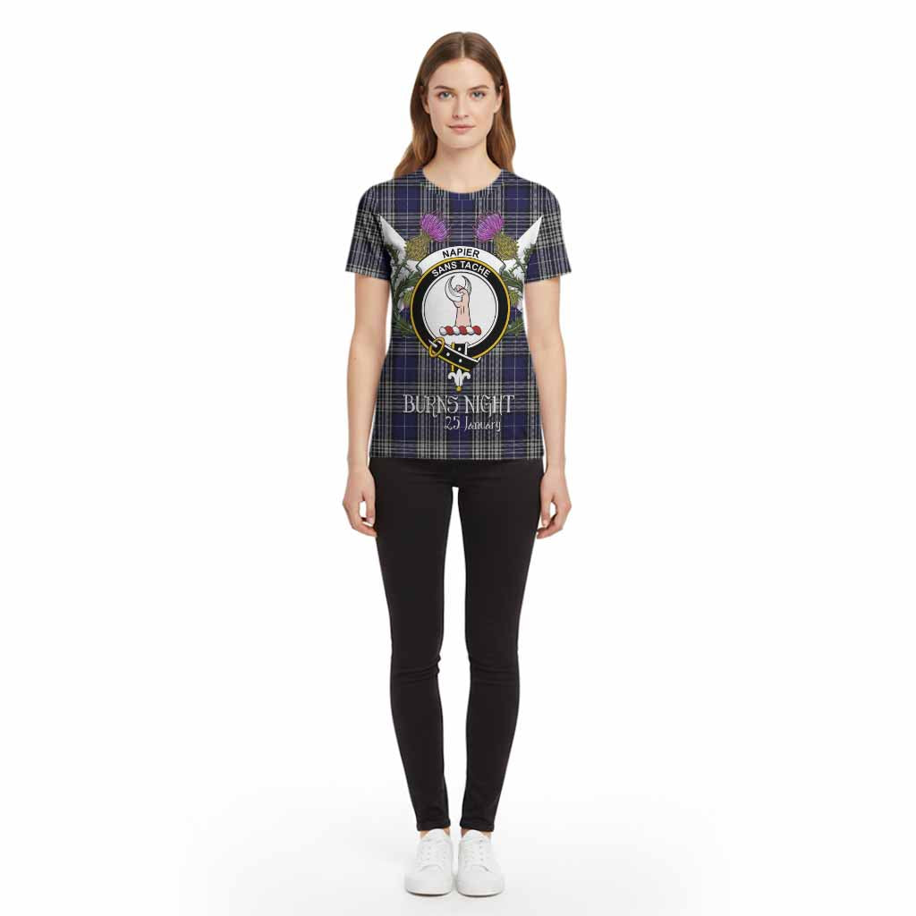 Napier Tartan Family Crest Cotton T-shirt Scottish Burns Night Thistle Floral
