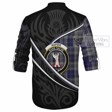 Napier Tartan Family Crest Ghillie Kilt Shirt Celtic Scottish Thistle Floral