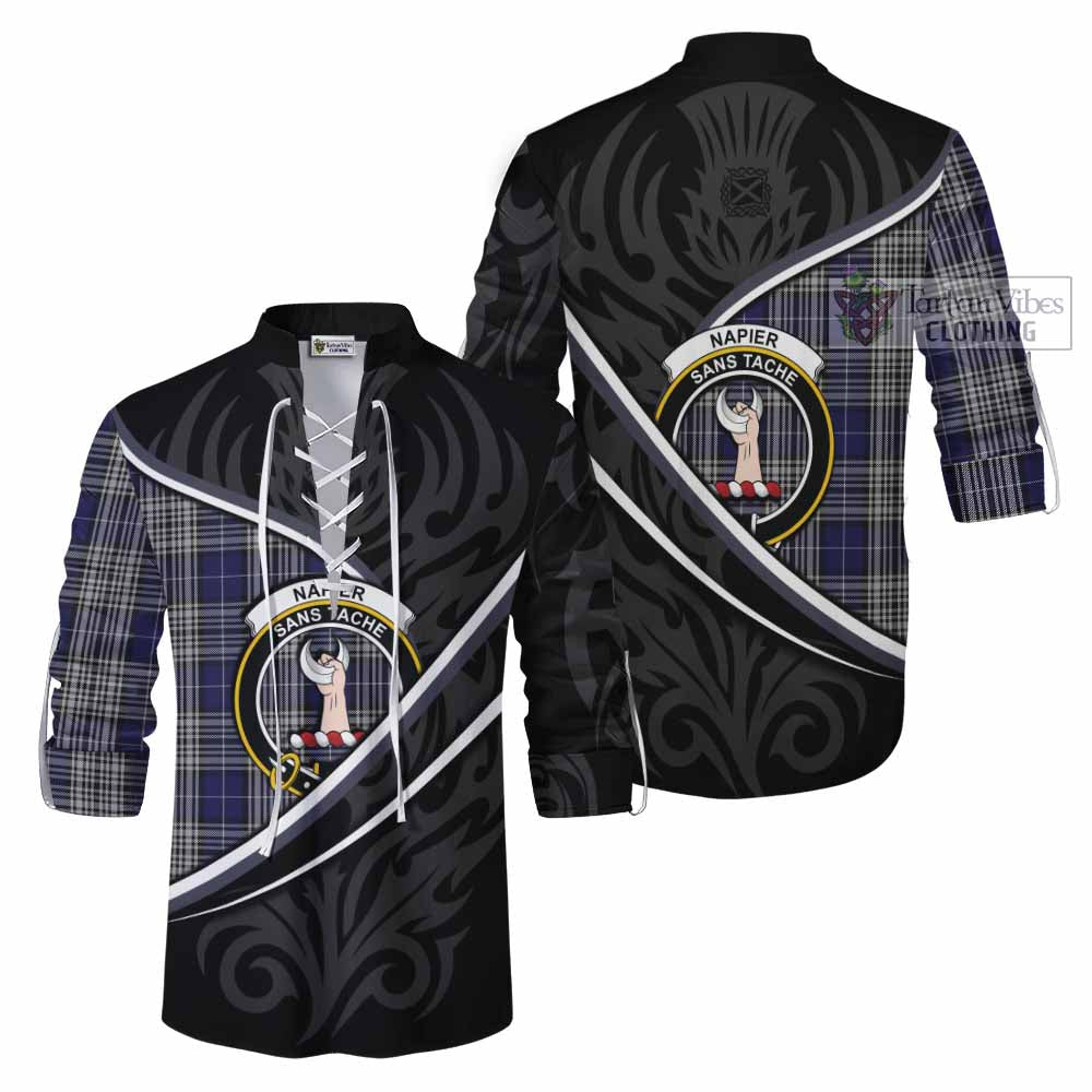 Napier Tartan Family Crest Ghillie Kilt Shirt Celtic Scottish Thistle Floral - Tartan Vibes Clothing
