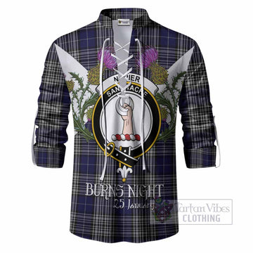 Napier Tartan Family Crest Ghillie Shirt Scottish Burns Night Thistle Floral