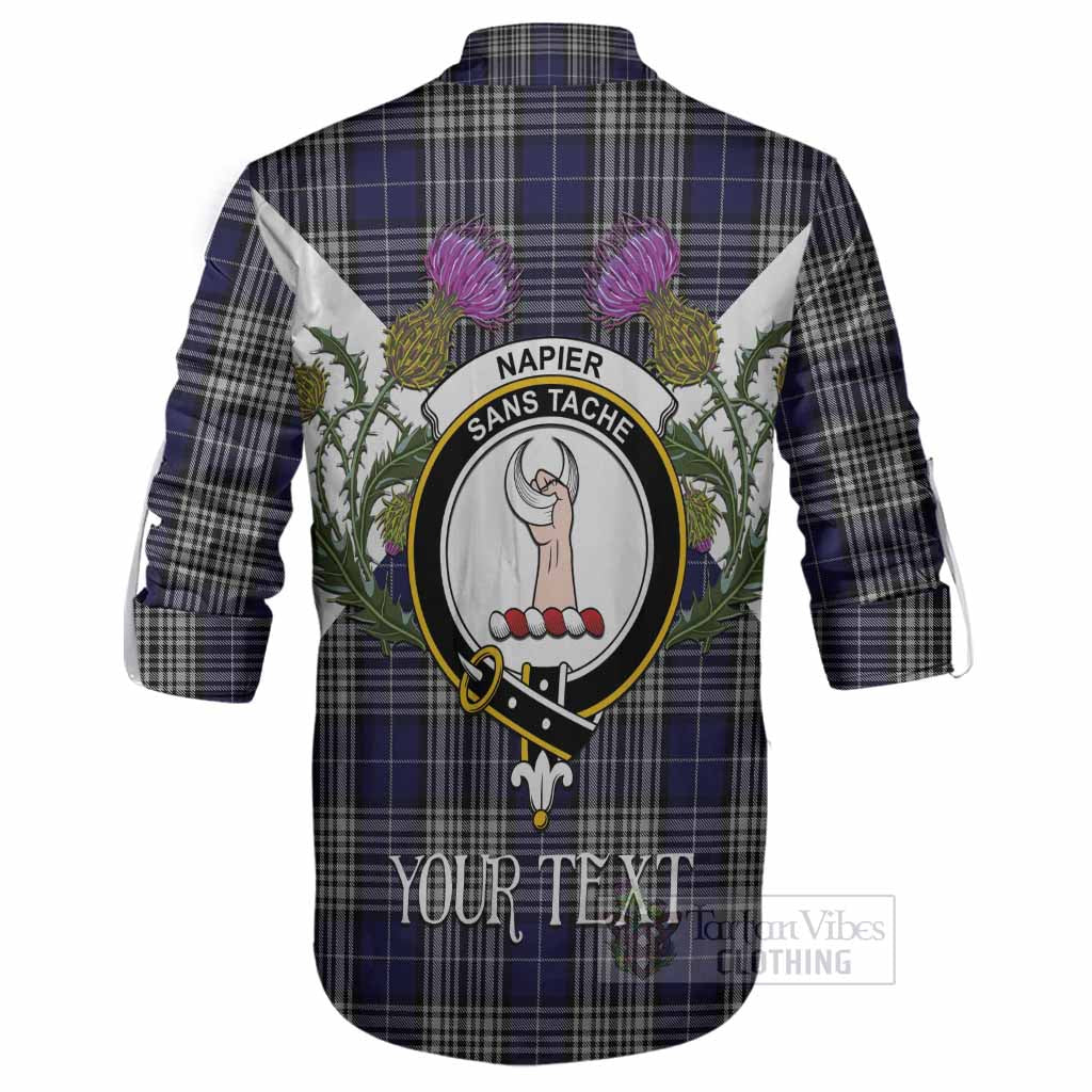 Napier Tartan Family Crest Ghillie Shirt Scottish Burns Night Thistle Floral