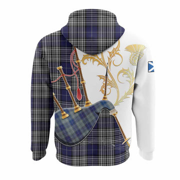 Napier Tartan Family Crest Hoodie Bagpipes with Scottish Thistle