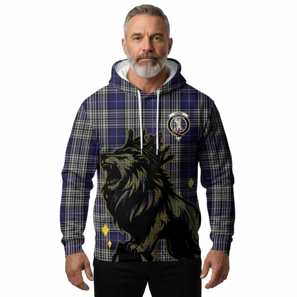 Napier Tartan Family Crest Hoodie Crowned Lion Roaring