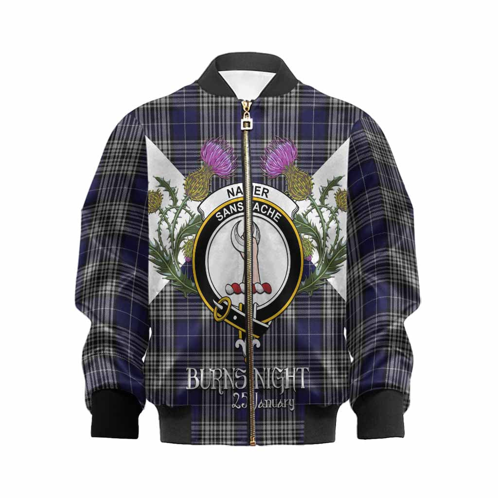 Napier Tartan Family Crest Kid Bomber Jacket Scottish Burns Night Thistle Floral