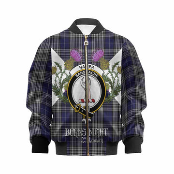 Napier Tartan Family Crest Kid Bomber Jacket Scottish Burns Night Thistle Floral