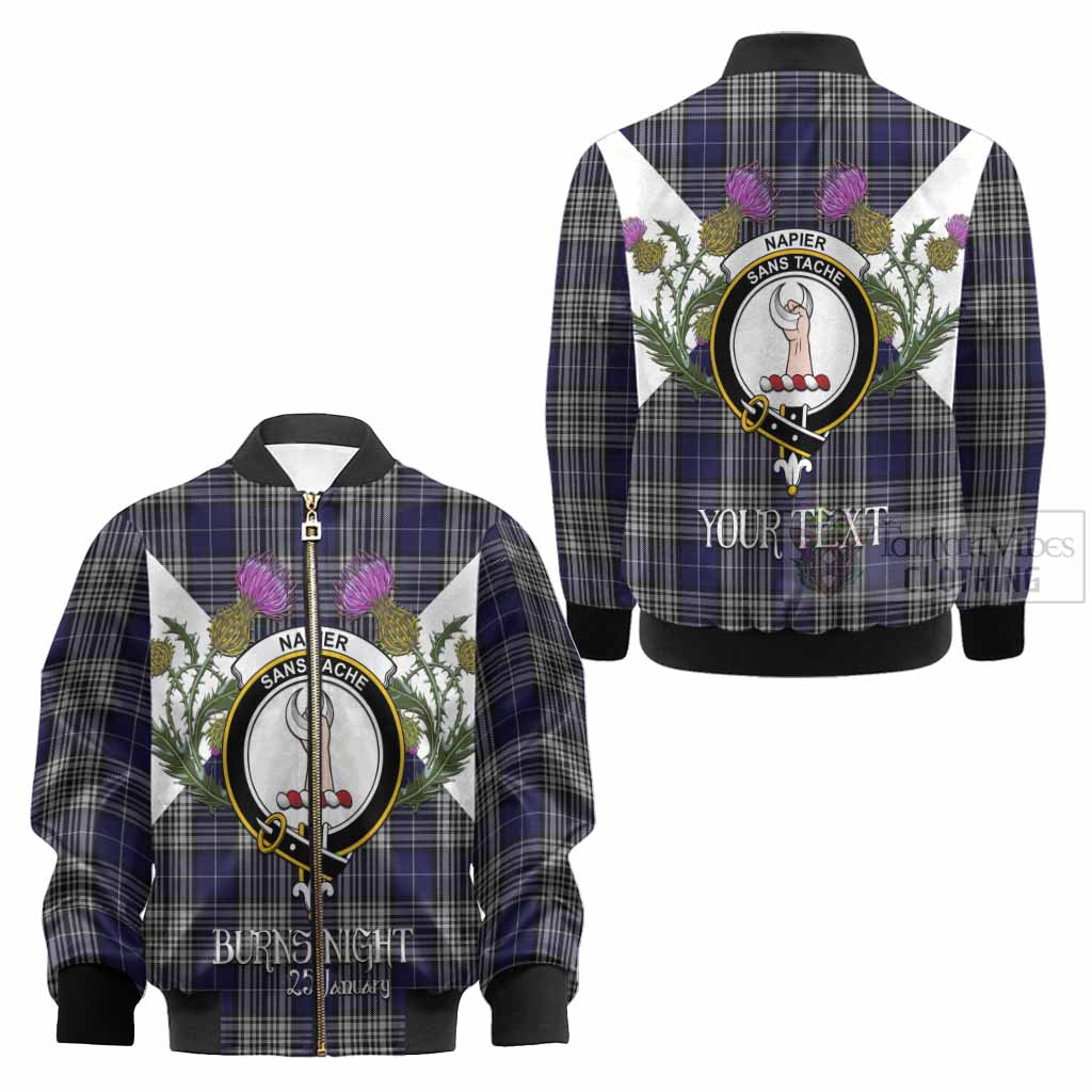 Napier Tartan Family Crest Kid Bomber Jacket Scottish Burns Night Thistle Floral