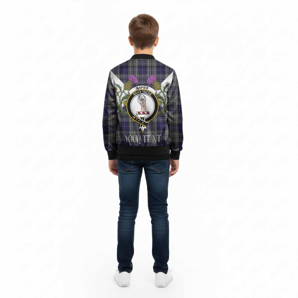 Napier Tartan Family Crest Kid Bomber Jacket Scottish Burns Night Thistle Floral