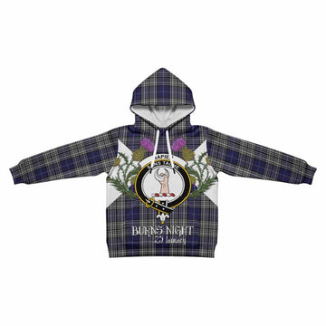 Napier Tartan Family Crest Kid Hoodie Scottish Burns Night Thistle Floral