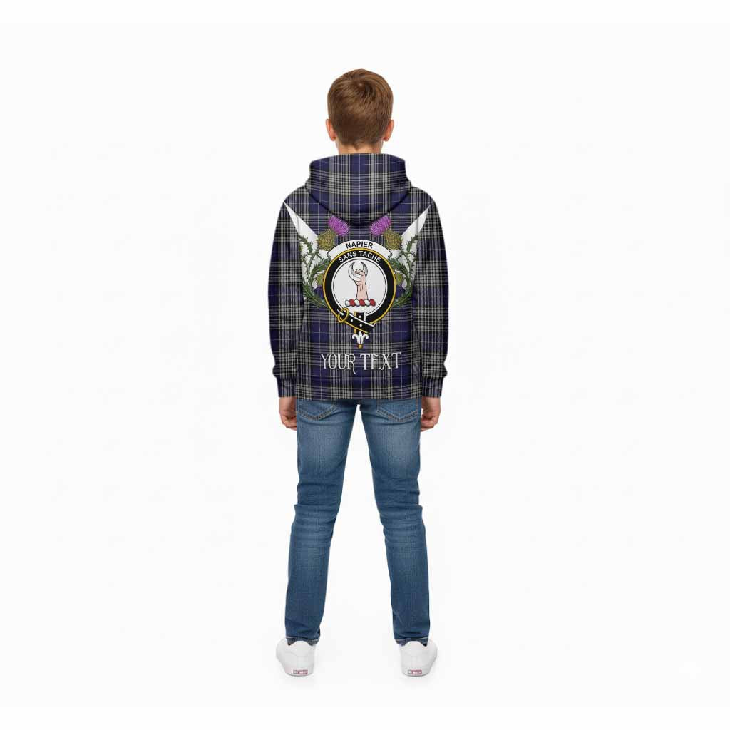 Napier Tartan Family Crest Kid Hoodie Scottish Burns Night Thistle Floral