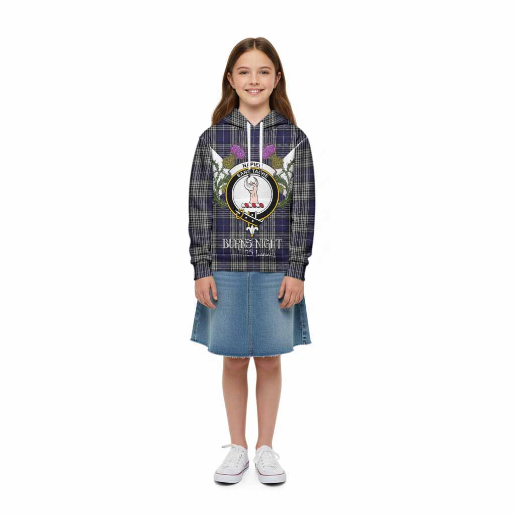 Napier Tartan Family Crest Kid Hoodie Scottish Burns Night Thistle Floral