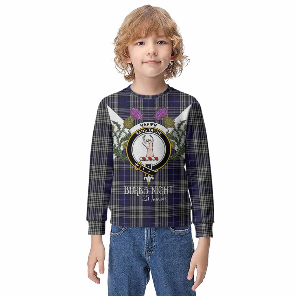 Napier Tartan Family Crest Kid Knitted Sweatshirt Scottish Burns Night Thistle Floral