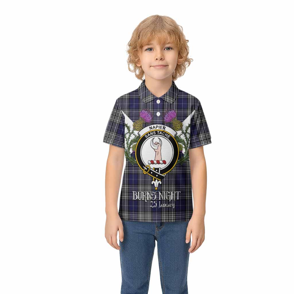Napier Tartan Family Crest Kid Polo Shirt Scottish Burns Night Thistle Floral