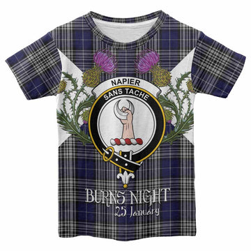 Napier Tartan Family Crest Kid T-shirt Scottish Burns Night Thistle Floral