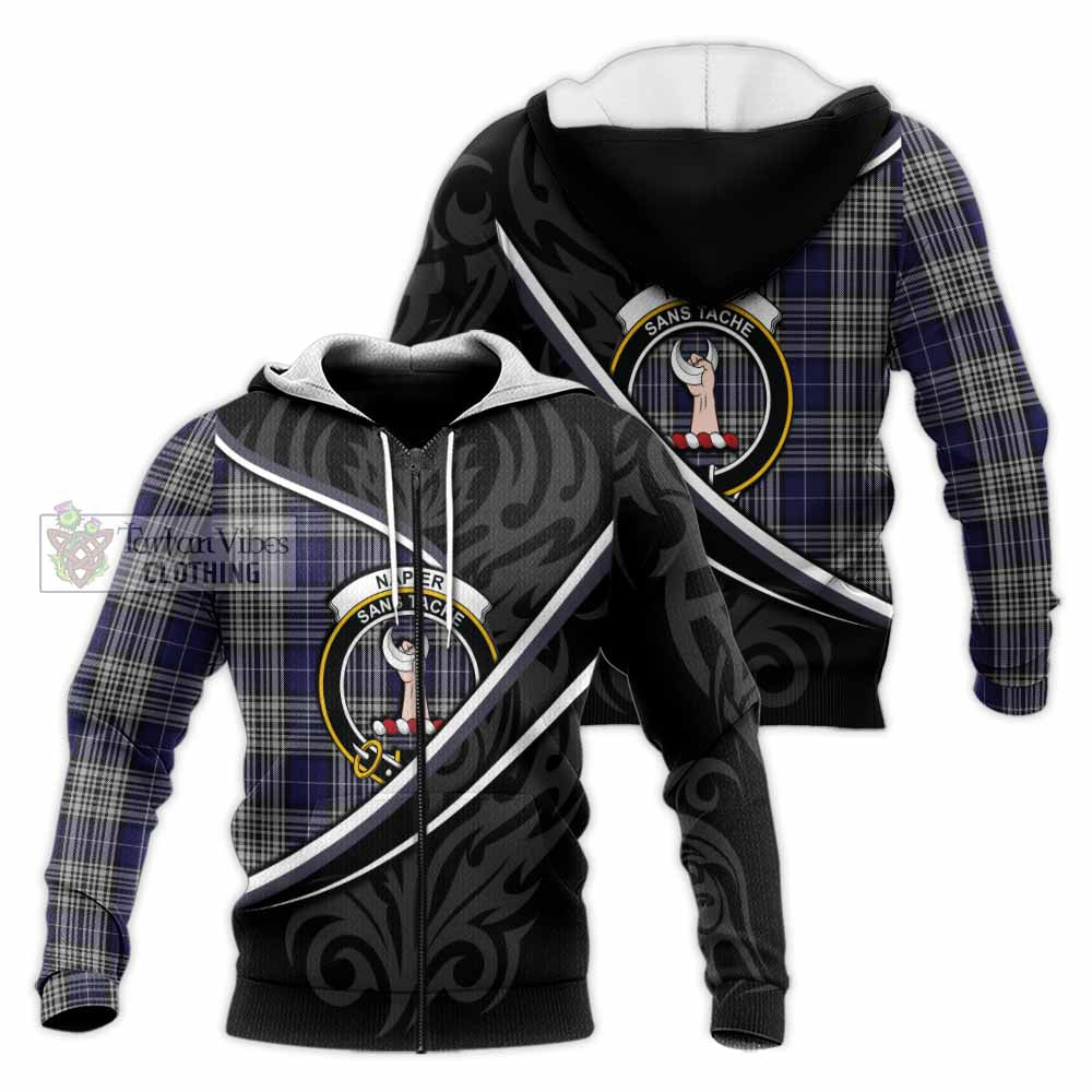 Napier Tartan Family Crest Knitted Hoodie Celtic Scottish Thistle Floral - Tartan Vibes Clothing