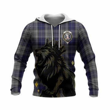 Napier Tartan Family Crest Knitted Hoodie Crowned Lion Roaring