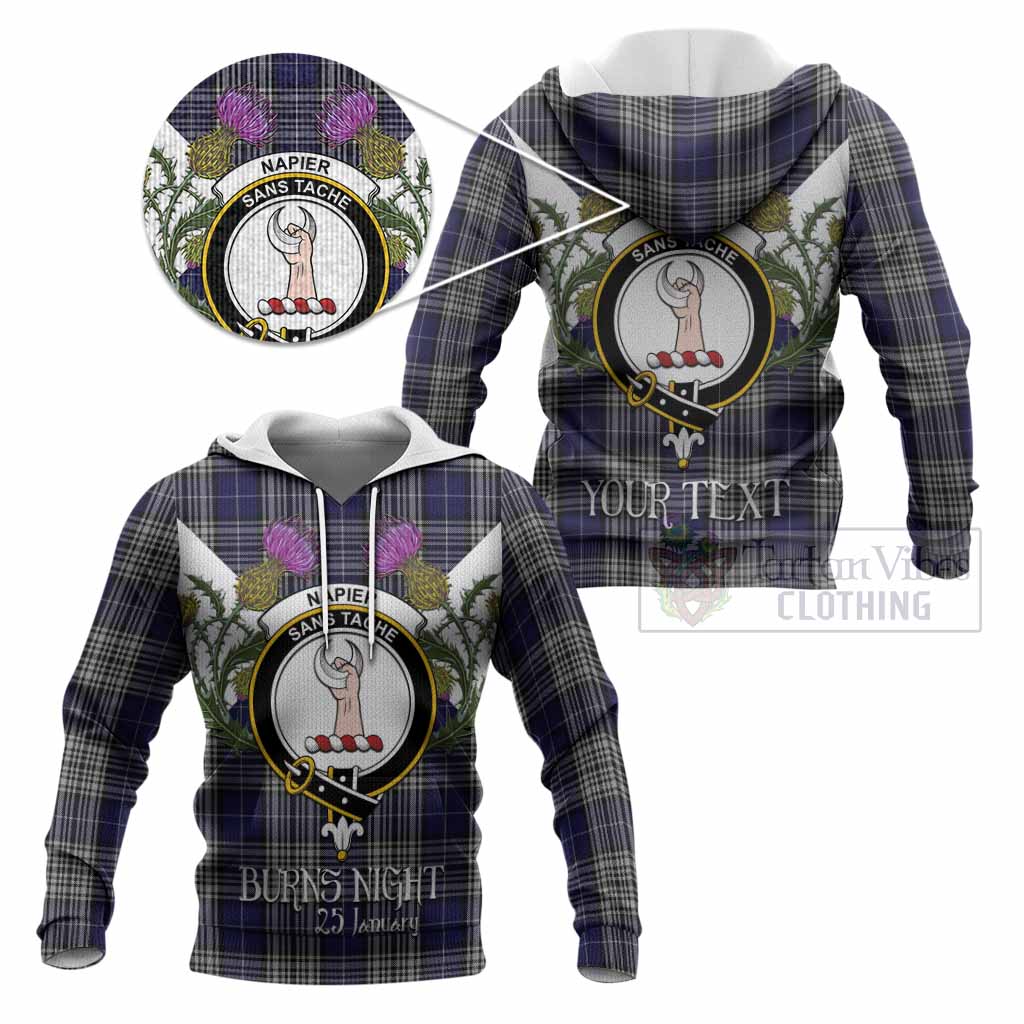 Napier Tartan Family Crest Knitted Hoodie Scottish Burns Night Thistle Floral