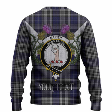 Napier Tartan Family Crest Knitted Sweater Scottish Burns Night Thistle Floral