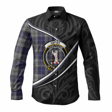 Napier Tartan Family Crest Long Sleeve Button Shirts Celtic Scottish Thistle Floral
