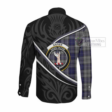 Napier Tartan Family Crest Long Sleeve Button Shirts Celtic Scottish Thistle Floral