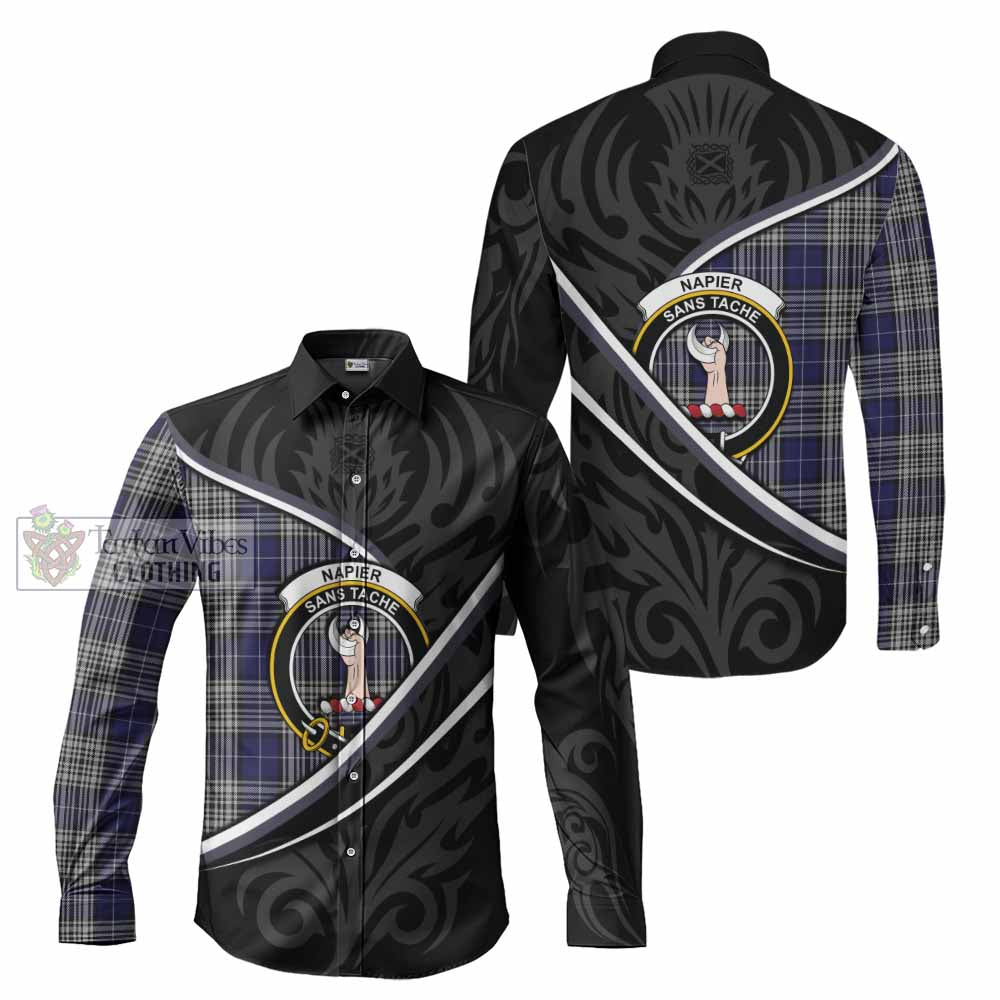Napier Tartan Family Crest Long Sleeve Button Shirts Celtic Scottish Thistle Floral - Tartan Vibes Clothing