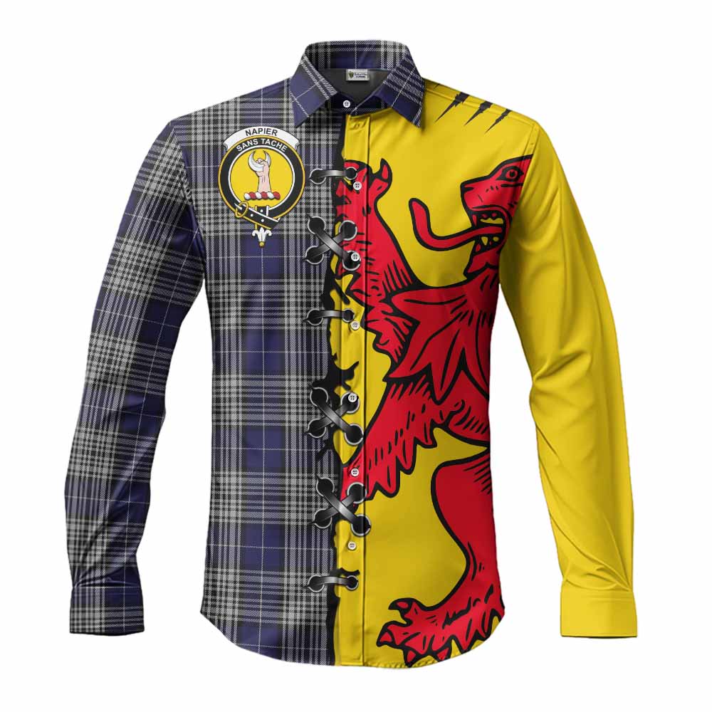 Napier Tartan Family Crest Long Sleeve Button Shirts Lion Rampant Honor - Tartan Vibes Clothing
