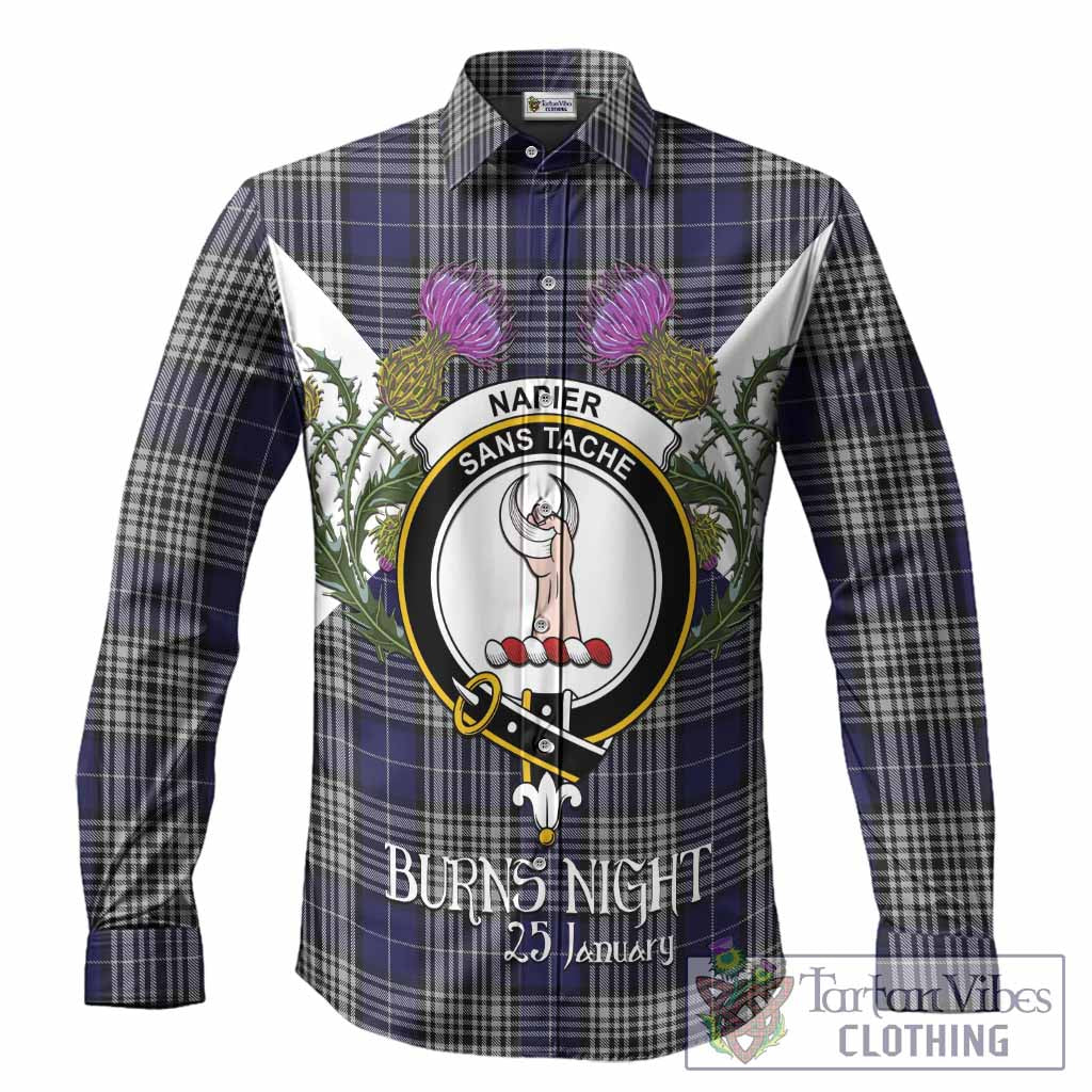 Napier Tartan Family Crest Long Sleeve Button Shirts Scottish Burns Night Thistle Floral