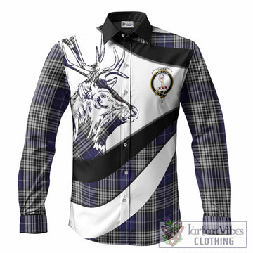 Napier Tartan Family Crest Long Sleeve Button Shirts Scottish Red Deer Curves Style