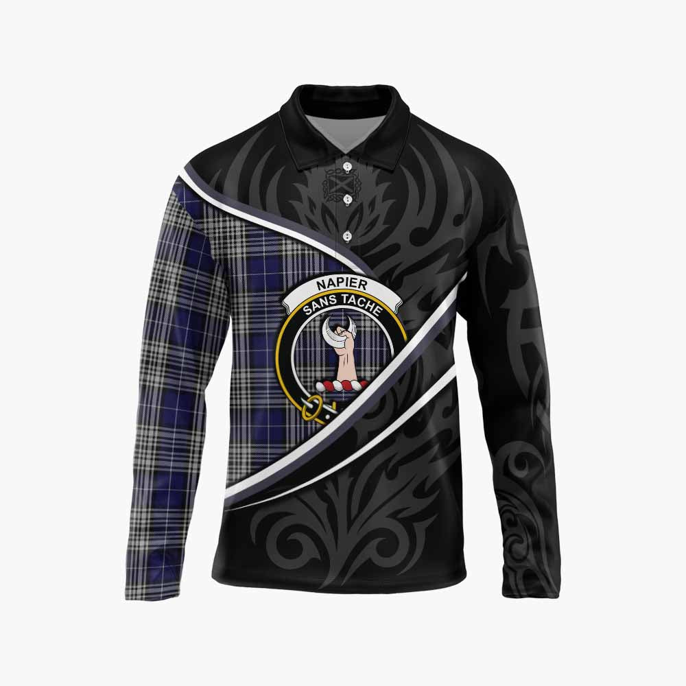Napier Tartan Family Crest Long Sleeve Polo Shirt Celtic Scottish Thistle Floral - Tartan Vibes Clothing