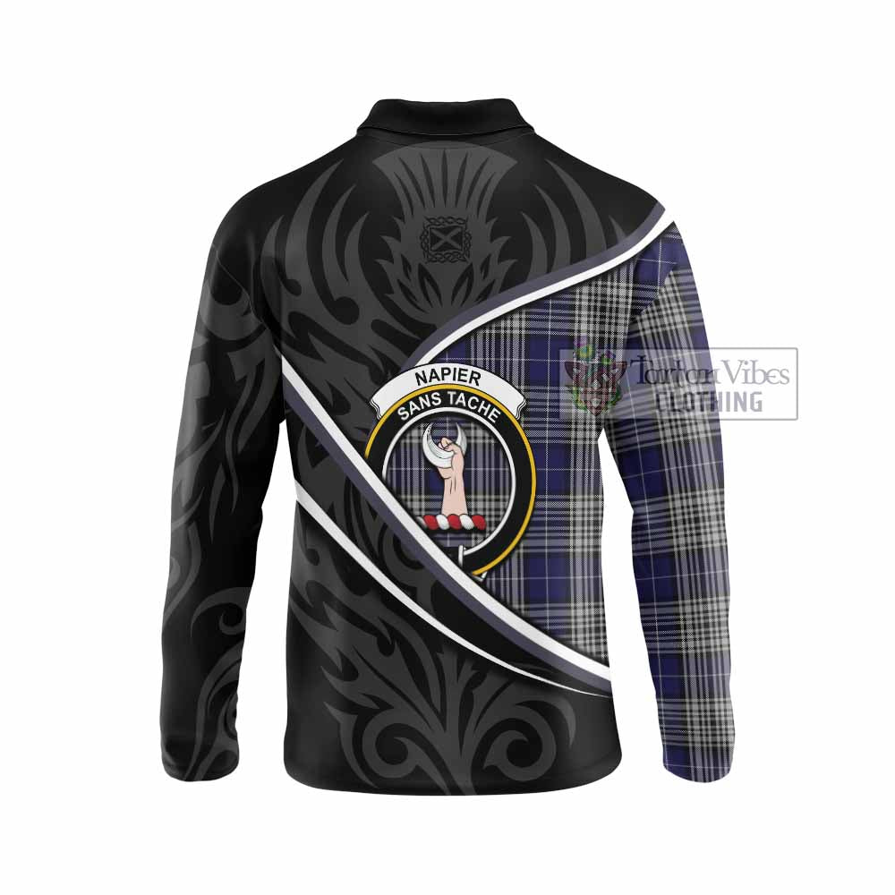 Napier Tartan Family Crest Long Sleeve Polo Shirt Celtic Scottish Thistle Floral - Tartan Vibes Clothing