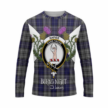 Napier Tartan Family Crest Long Sleeve T-Shirt Scottish Burns Night Thistle Floral