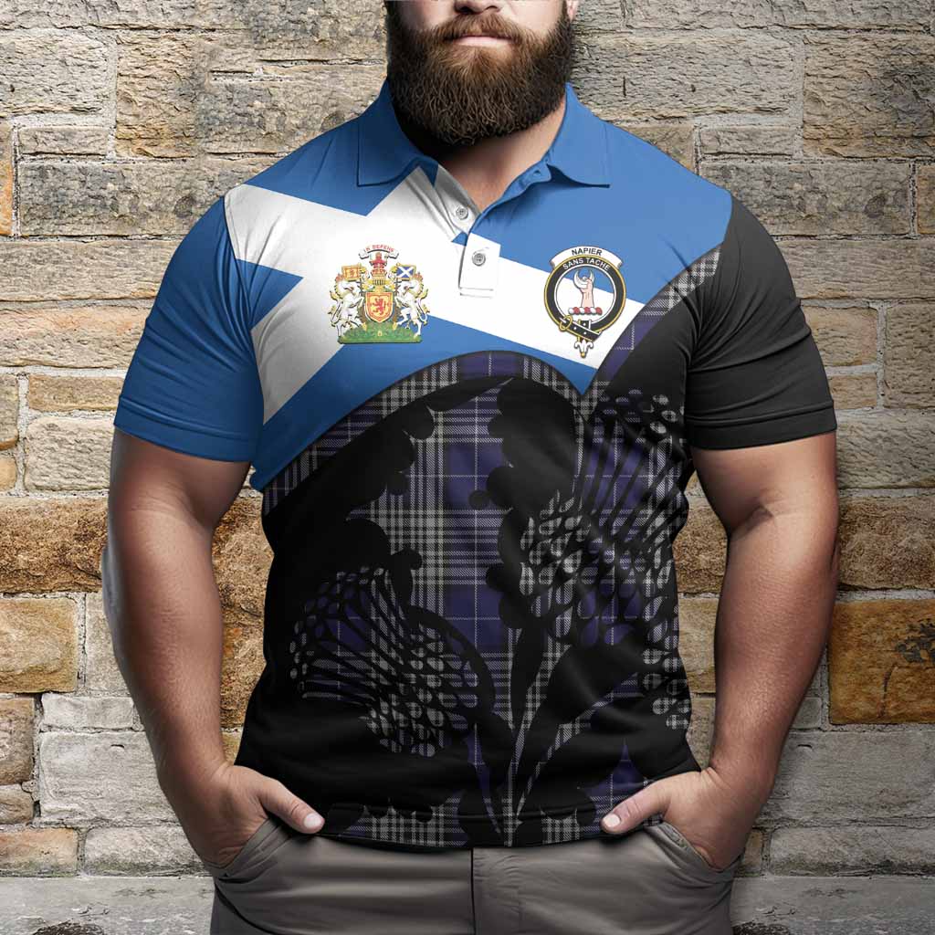 Napier Tartan Family Crest Polo Shirt Scotland Thistle Floral Flag Style