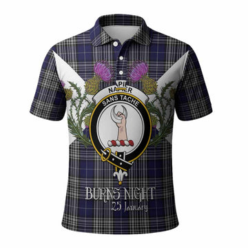 Napier Tartan Family Crest Polo Shirt Scottish Burns Night Thistle Floral