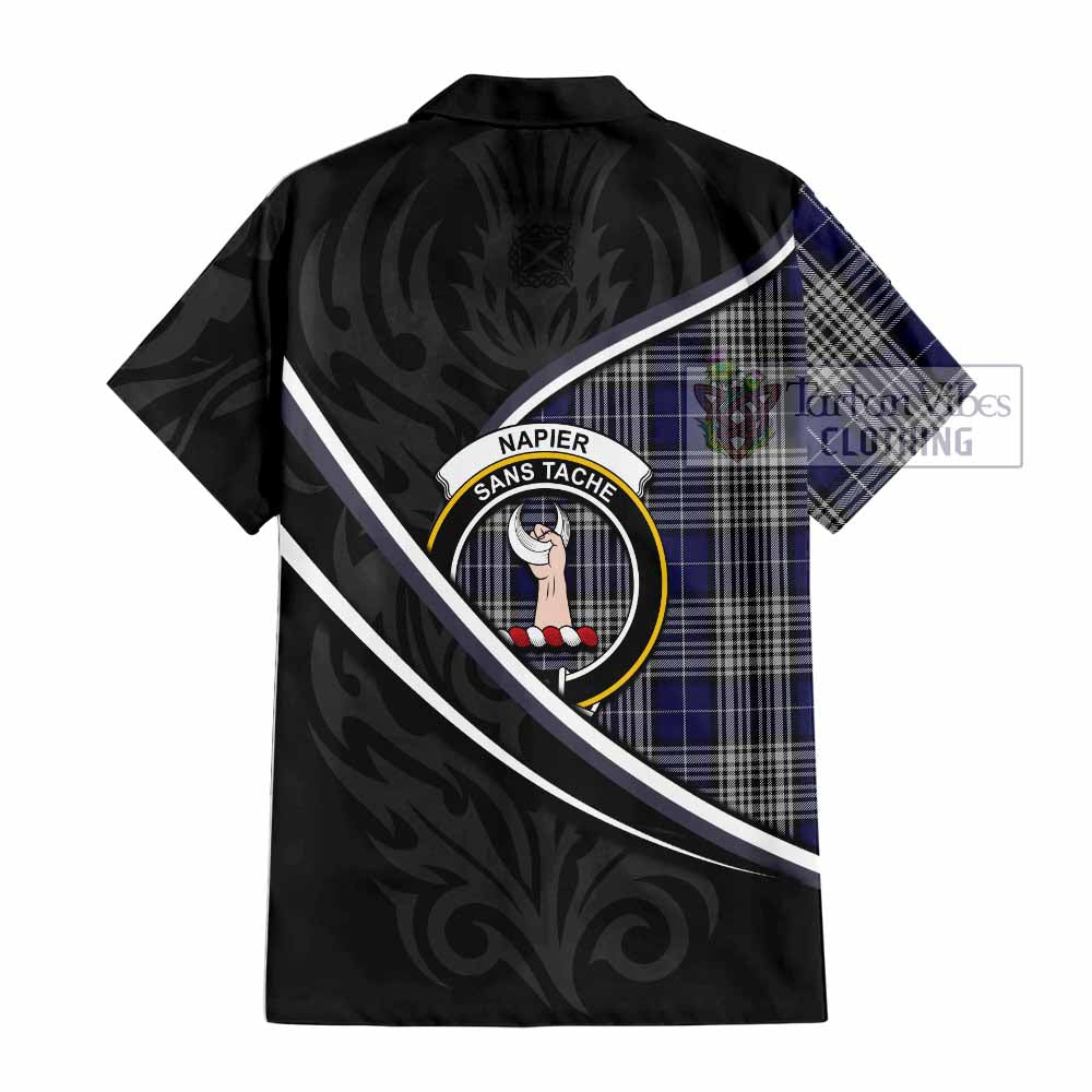 Napier Tartan Family Crest Short Sleeve Button Shirt Celtic Scottish Thistle Floral - Tartan Vibes Clothing