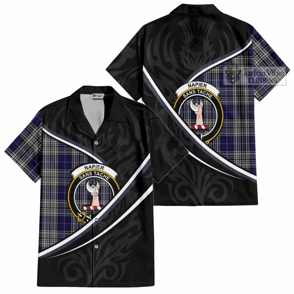 Napier Tartan Family Crest Short Sleeve Button Shirt Celtic Scottish Thistle Floral - Tartan Vibes Clothing