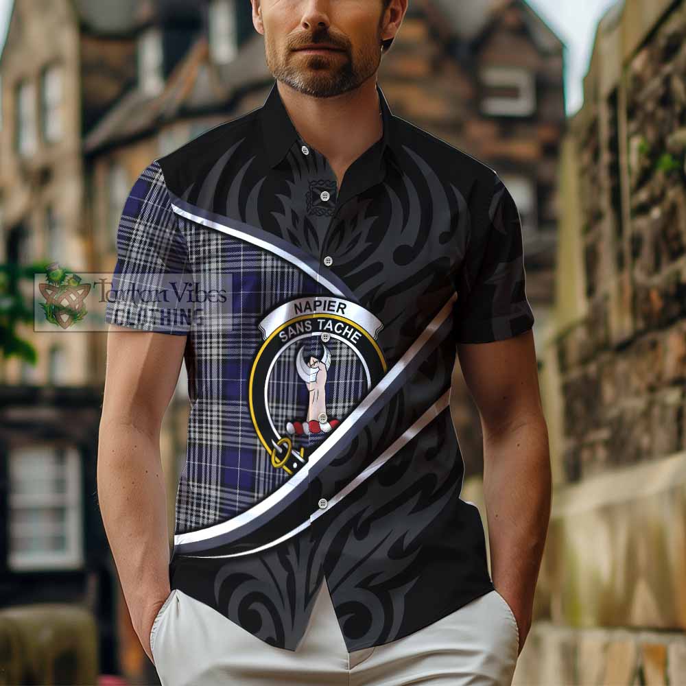 Napier Tartan Family Crest Short Sleeve Button Shirt Celtic Scottish Thistle Floral - Tartan Vibes Clothing