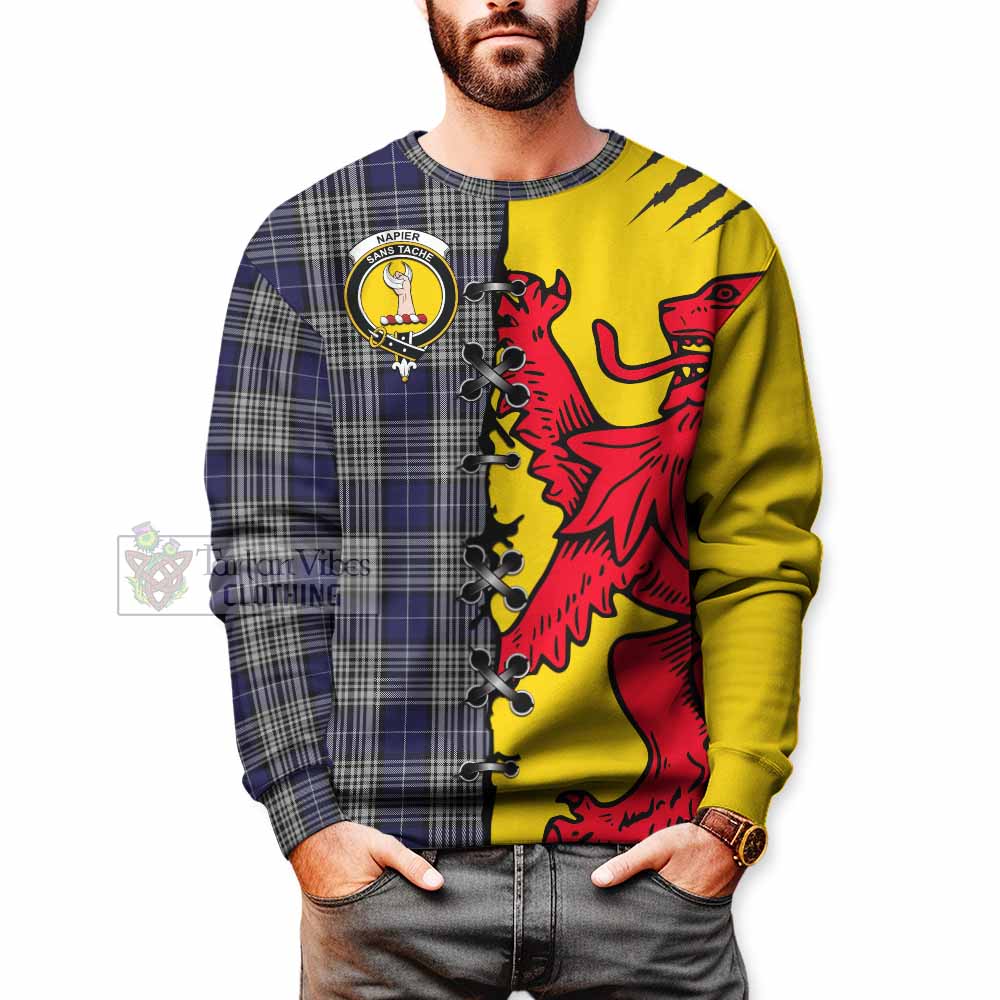 Napier Tartan Family Crest Sweatshirt Lion Rampant Honor - Tartan Vibes Clothing