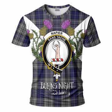 Napier Tartan Family Crest T-Shirt Scottish Burns Night Thistle Floral
