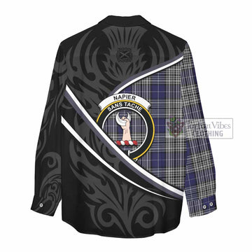 Napier Tartan Family Crest Women Casual Shirt Celtic Scottish Thistle Floral - Tartan Vibes Clothing