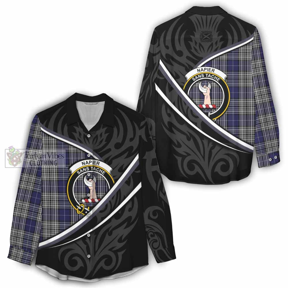 Napier Tartan Family Crest Women Casual Shirt Celtic Scottish Thistle Floral - Tartan Vibes Clothing