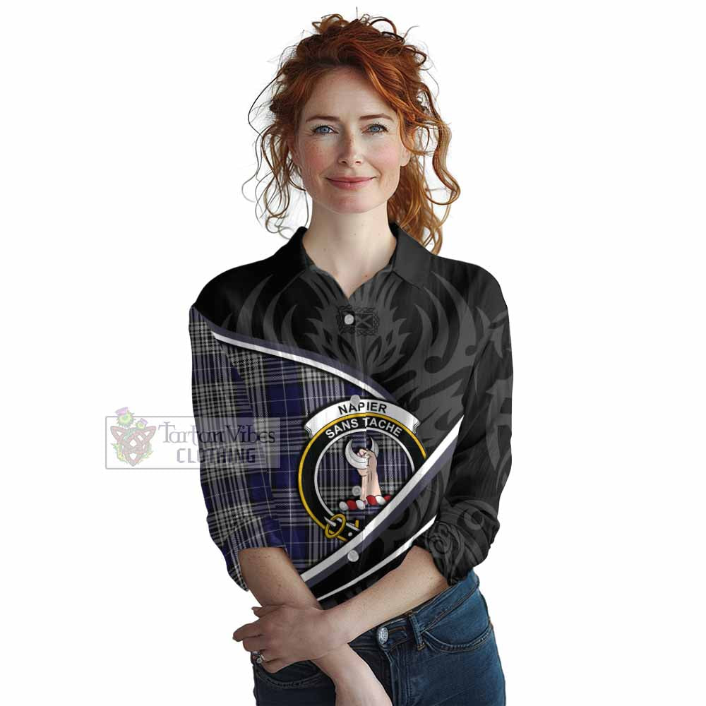 Napier Tartan Family Crest Women Casual Shirt Celtic Scottish Thistle Floral - Tartan Vibes Clothing