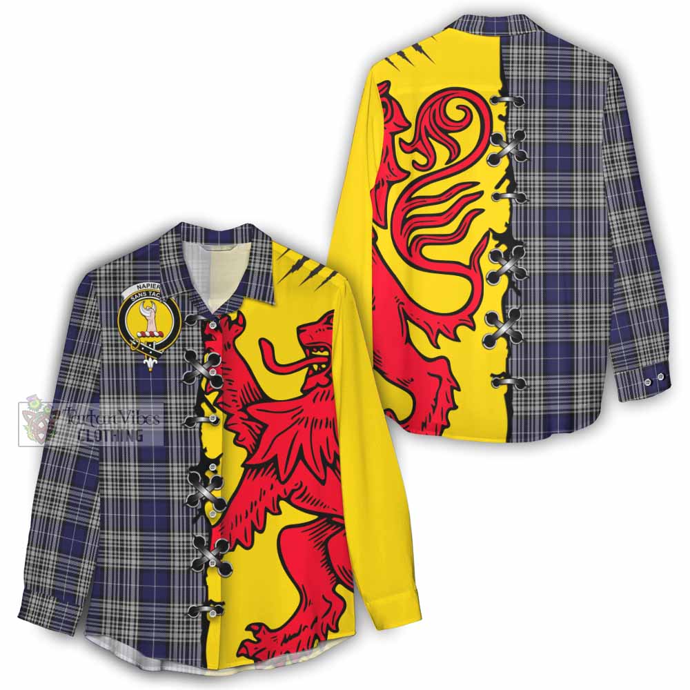 Napier Tartan Family Crest Women Casual Shirt Lion Rampant Honor - Tartan Vibes Clothing